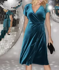 BRAVISSIMO Teal Lottie Dress Velvet Midi Wrap Evening Party Wedding RRP 70 BR183 - Picture 1 of 2