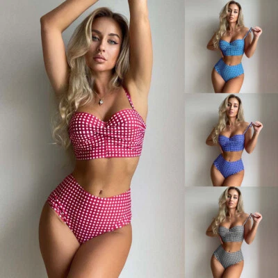 Womens High Waisted Swimsuit Bikini Set Push Up Padded Bra Swimwear Bathing Suit - Image 1 of 4