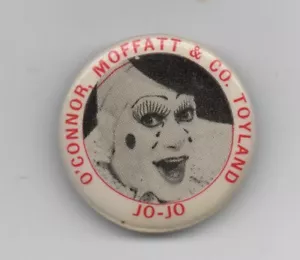 Pinback publicitario vintage Jo Jo the Clown O' Conner Moffatt & Co Toyland - Imagen 1 de 2