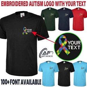 Personalised Custom Embroidered T-shirt Autism Awareness Ribbon Love Kids Gifts - Picture 1 of 19