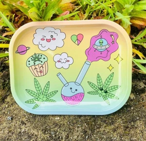 Wise Skies Cute Small Rolling Tray Smoking Tray Girly Pink Tray - Picture 1 of 1