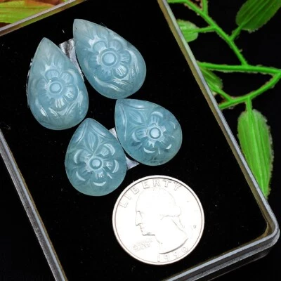 57.00 Cts Natural Aquamarine Moghul Carving Untreated~2 Pairs~Loose Gemstone Lot - Image 1 of 4