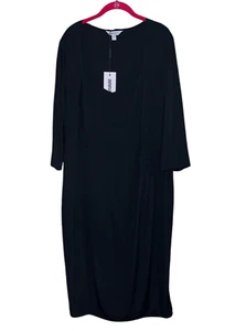 New Anna Scholz UK 20 US 16 Black Double Silk Stretch Corset Faux Wrap Dress - Picture 1 of 6