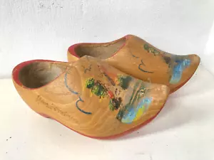 Pair Of Small Vintage Souvenir Wooden Dutch Holland Clogs Windmill Design, 15 cm - Picture 1 of 7