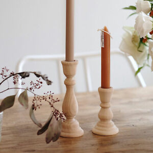 Retro Unpainted Wood Classic Craft Candlesticks Holders Wedding Home Decorations