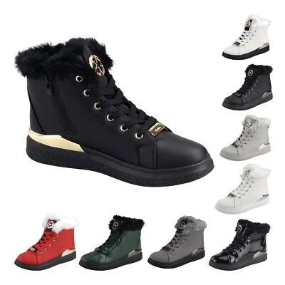 DVINA TREND Damen Winter Stiefeletten High Sneaker Warm Gefütterte Freizeit Schuhe Boots