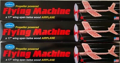 3 Pack Guillow's "Flying Machine"  Rubber Band Balsa Wood Toy Airplane  GUI-75-3 - Image 1 of 4