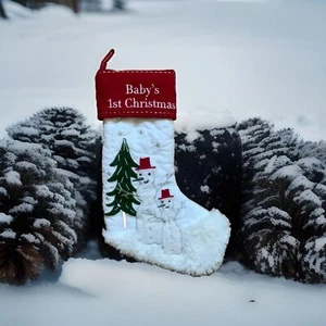 Pottery Barn Kids Baby's First Christmas Snowman Stocking White Faux Fur Quilted - Picture 1 of 5