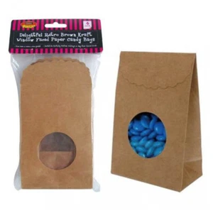 Pack of 4 Brown Kraft Paper Window Faced Candy Lolly Party Bags - 14cm x 9.5cm x - Picture 1 of 3