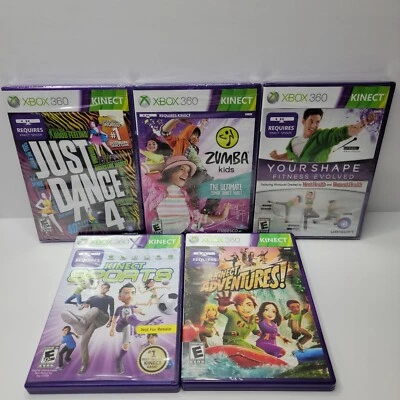 Xbox 360 Kinect Game Bundle LOT 5 Kinect Sports Just Dance 4 Zumba Dance Party - Image 1 of 4