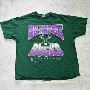 Vintage T Shirt Mens XXL Green Single Stitch Graphic Print 90s Basketball - Picture 1 of 6