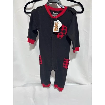 Spencers Mommy & Me Baby 0-6 М черный красный череп клетчатый цельный комбинезон новый - Изображение 1 из 4