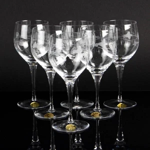 Livellara finest flower engraved crystal glass white wine stemware SET of 6 - Picture 1 of 6