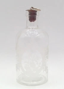 Vintage Etched Glass Apothecary Bottle 5.5" x 3" with Metal & Cork Stopper - Picture 1 of 7
