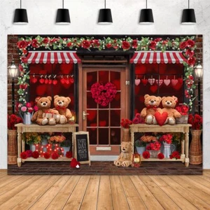 Valentines Day Photography Backdrop 7x5ft Red Rose Love Heart Brick Wall - Picture 1 of 7