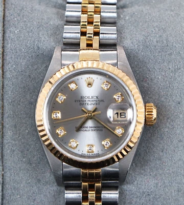 Rolex 26mm DateJust 18k Gold Fluted FACTORY Diamond Dial Jubilee Watch 79173 - Image 1 of 4