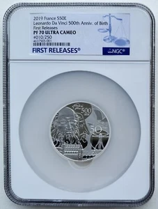 NGC PF70 FR France 2019 Leonardo Da Vinci 500th Birth Silver Coin 5oz 50 Euro - Picture 1 of 7