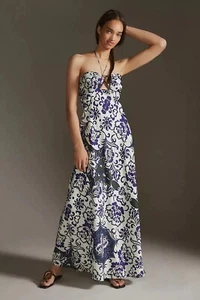 Anthropologie Green Maxi Dress Halter Neck Floral XS party wedding - Picture 1 of 10