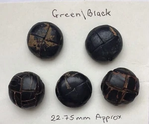 5~Vintage Green & Dark Brown  Leather Shanked Buttons~22.75 Fair/Worn Condition - Picture 1 of 3