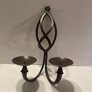 Applique da parete con candela in ferro battuto marrone nerastro 2 bracci resistente, vintage - Foto 1 di 4