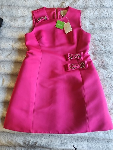 Mini Abito Kate Spade Impreziosito Fiocco A Line Rosa Taglia 12. NUOVO Con Etichette