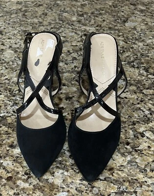 Adrienne Vittadini Mujer 7 Punta Tacones Negro Gamuza Charol Correa Foto 1 de 4