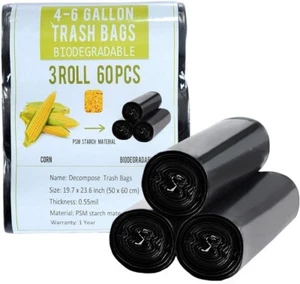 Garbage Bags 4 - 6 Gallon Black Biodegradable Strong Trash Bag Bathroom Kitchen - Picture 1 of 20
