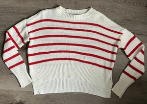C&C California Red & White Stripe Pullover Lightweight Crew Neck Sweater - Picture 1 of 7