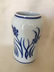 5.5" Blue Floral Hand Painted Portugal Modern Pottery Vase - Picture 1 of 2