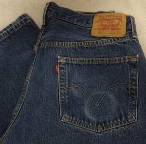 Y2K Levi's 501 Blue Jeans 36x32 Straight Leg Dark Wash Button Fly - Bild 1 von 11