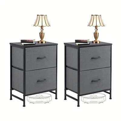 Juego de 2 piezas Cómoda de tela de lujo con 2 cajones Marco de acero resistente, tapa de madera Foto 1 de 4