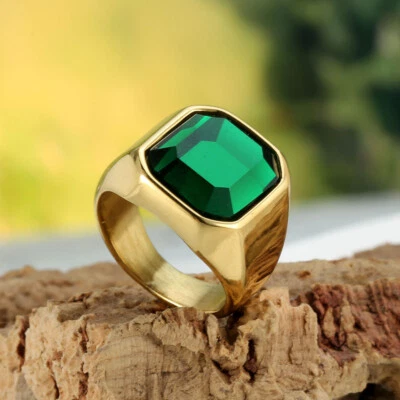 男式女式蓝色方石印章戒指不锈钢小指鸡尾酒尺寸 7-13 — 第 1/4 张图片