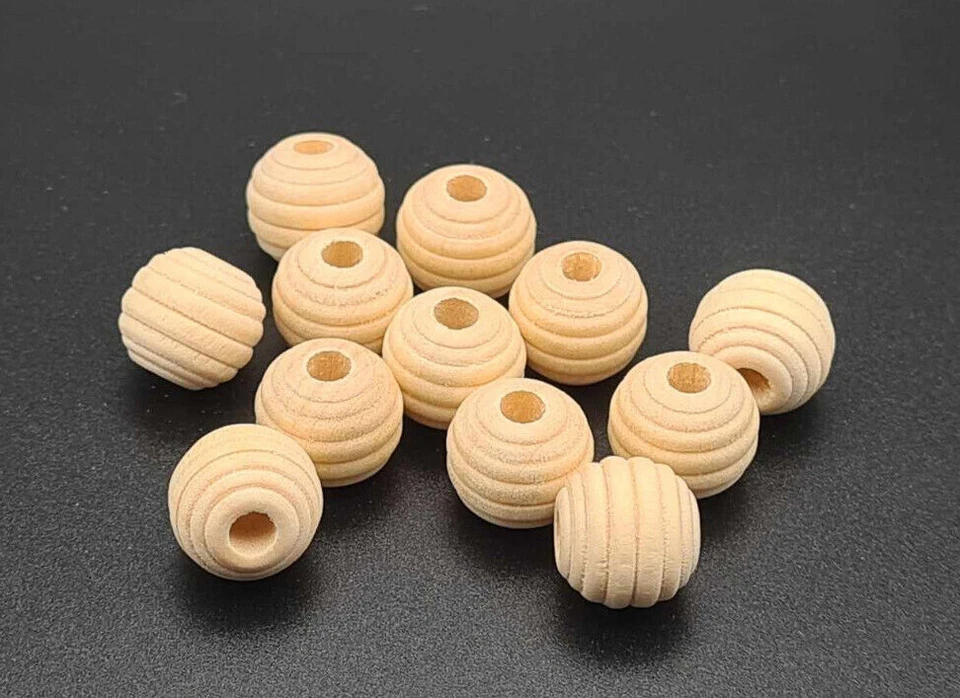 Holzperlen Bienenstock Streifen Natur Holz unfertig roh 12 mm x 11 mm - Bild 1 von 1