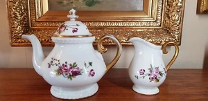 Carl Tielsch Altwasser Silesia C1931 Hand Painted Porcelain Teapot & Cream jug - Picture 1 of 18
