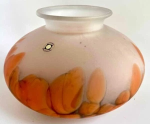 Tarnowiec Vase Made In Poland Red Orange Black Marbled Glass 6" tall x 10' wide - Picture 1 of 9