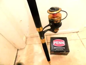 CUSTOM SPINNING COMBO MAHI MARBLE 25-50 LB  7' PENN SPINFISHER VI SSVI8500 NEW - Picture 1 of 18