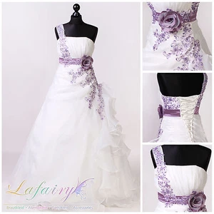 Brautkleider Hochzeitskleider H221 weiß ivory mit lila Blumen ein Träger Lafairy - Bild 1 von 11