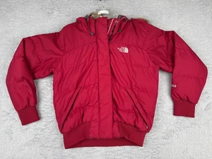 The North Face Jacket Women Small Red Puffer Goose Down 550 Parka Fur Hood - Picture 1 of 17