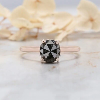 1.57 Ct Oval Cut Salt And Pepper Diamond Ring 14K Rose Gold Engagement Gift Ring - Image 1 of 4