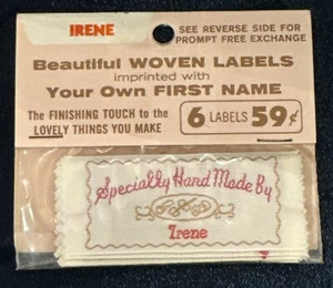 Vintage NOS Specially Hand Made by Irene Sew in Woven Quilt or Clothing Labels - Picture 1 of 2