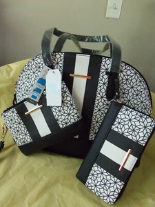 NEW - Time and Tru 3 Piece Handbag Satchel Bag Set Black & White - Picture 1 of 8