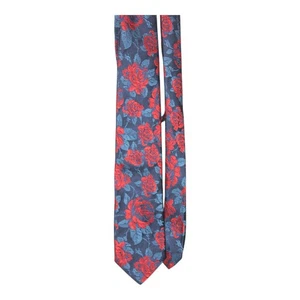 Duchamp London 100% Silk Tie Black Red Rose Pattern 9 cm Width England Classic - Picture 1 of 4