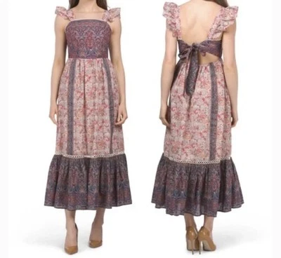 NWT Haute Hippie Boho Midi Dress Floral Paisley Tiered Ruffle Hem Sz 2 XS/Small - Image 1 of 4