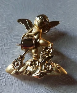 Vintage AJC American Jewelry Chain Angel Watering a Garden Brooch Pin + Gift Bag - Picture 1 of 5
