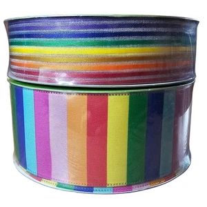 Member's Mark Premium Ribbon 50 Yards Wired Edge 2.5" 1.5" x2 Rainbow Colorful B - Picture 1 of 8