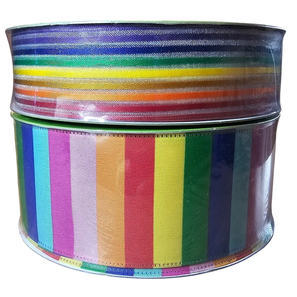 Member's Mark Premium Ribbon 50 Yards Wired Edge 2.5" 1.5" x2 Rainbow Colorful B - Image 1 of 4