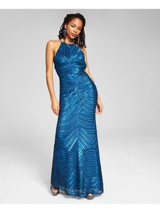 BLONDIE NITES Womens Teal Up Back Sleeveless Full-Length Gown Dress 1 - Picture 1 of 8