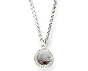 Chopard Happy Diamond Ruby Pink Sapphire 18k White Gold Necklace Pendant - Picture 1 of 13
