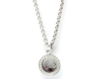 Chopard Happy Diamond Ruby Pink Sapphire 18k White Gold Necklace Pendant - Image 1 of 4