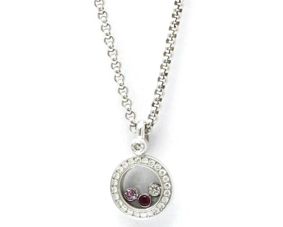 Chopard Happy Diamond Ruby Pink Sapphire 18k White Gold Necklace Pendant - Image 1 of 4
